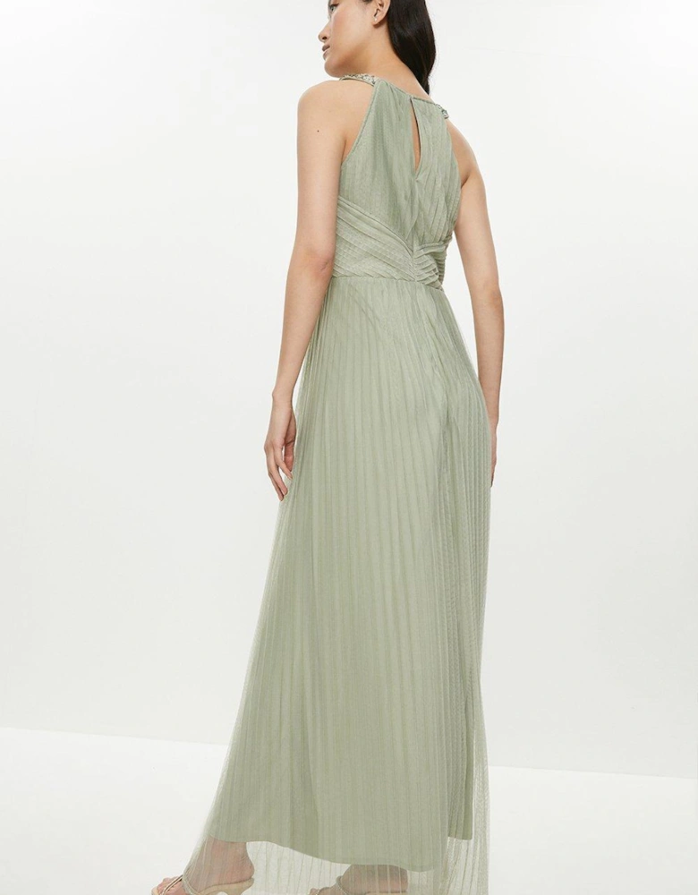 All Over Pleated Bridesmaid Maxi Dress