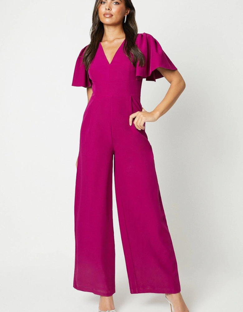 Flutter Sleeve Plunge Jumpsuit