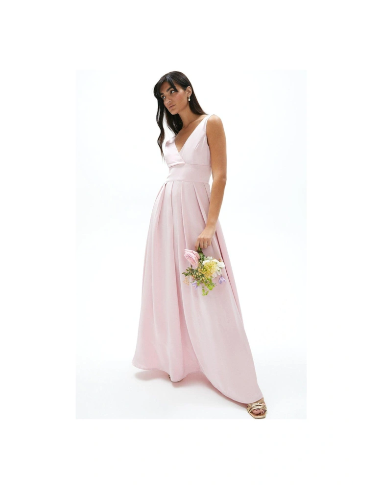 Full Skirted Satin Bridesmaid Maxi Dress