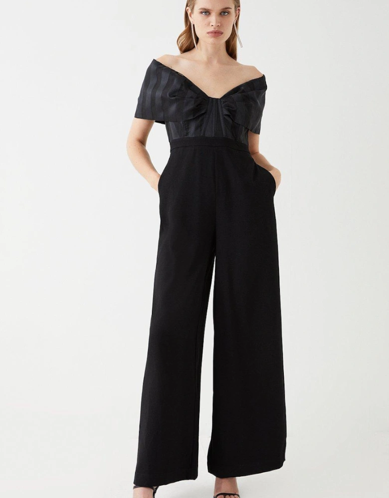 Stripe Organza Bardot Jumpsuit