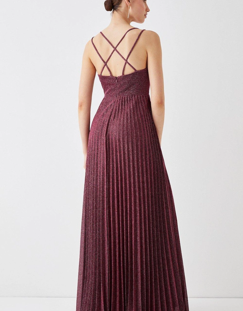 Shimmer Fabric Pleat Skirt Strappy Back Maxi