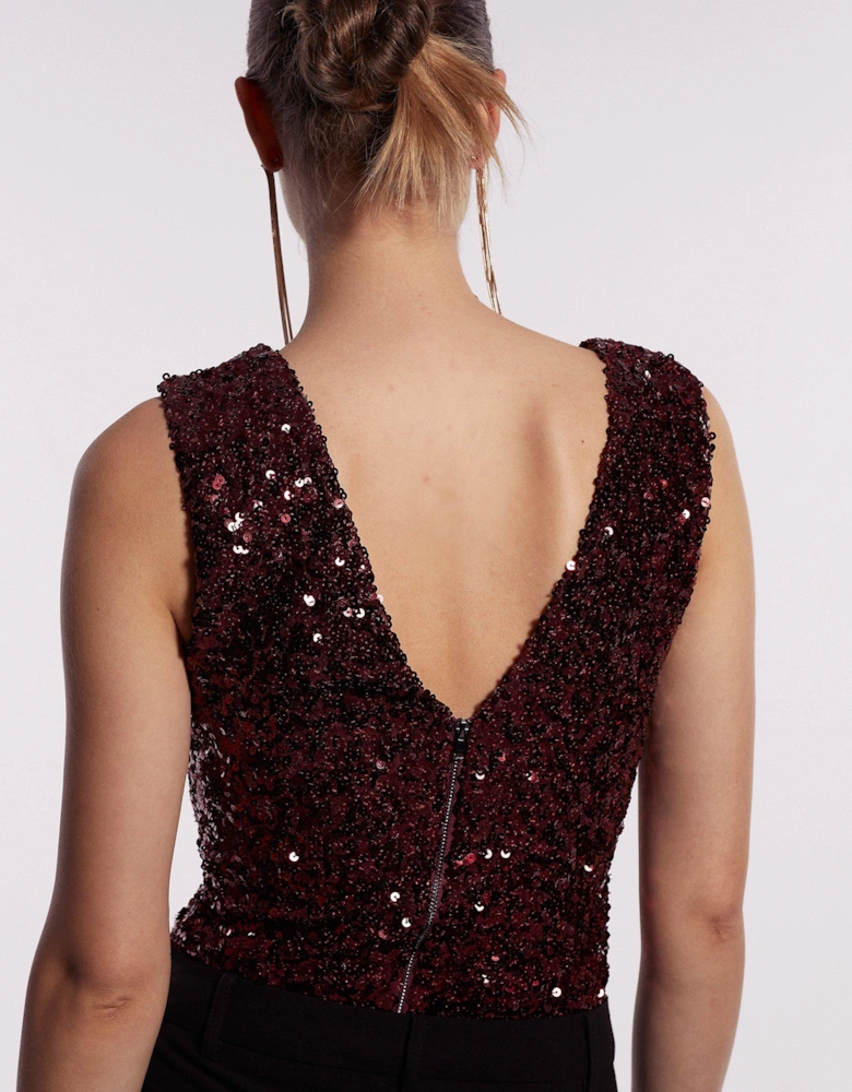 V Neck Sequin Bodysuit