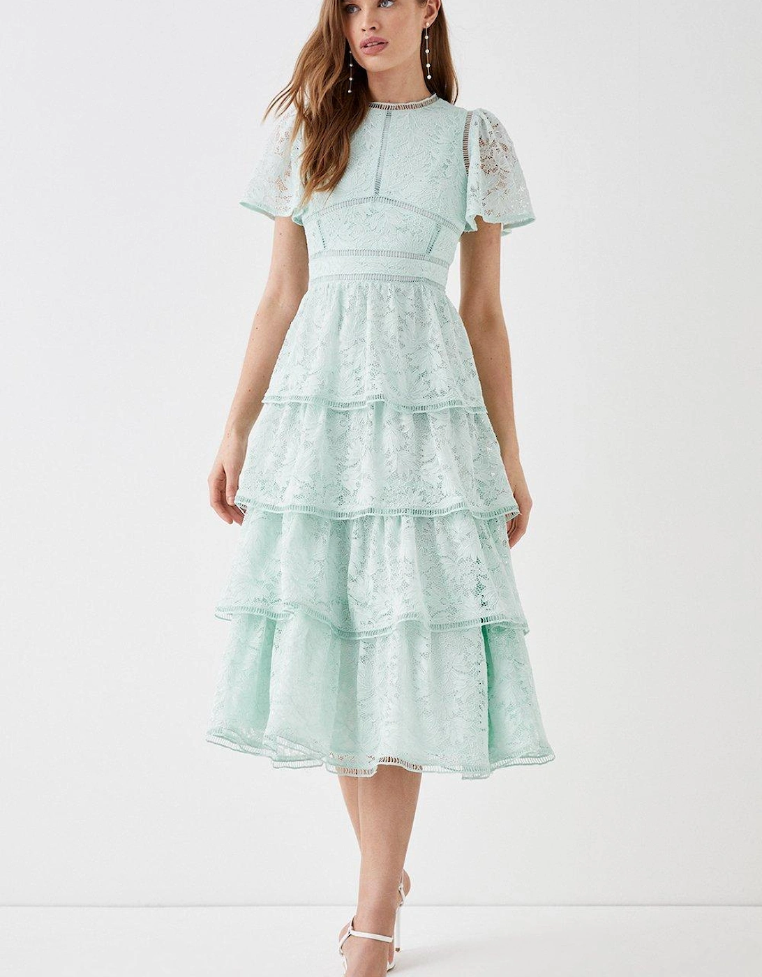 Tiered Lace Dress With Flutter Sleeve & Trims, 5 of 4