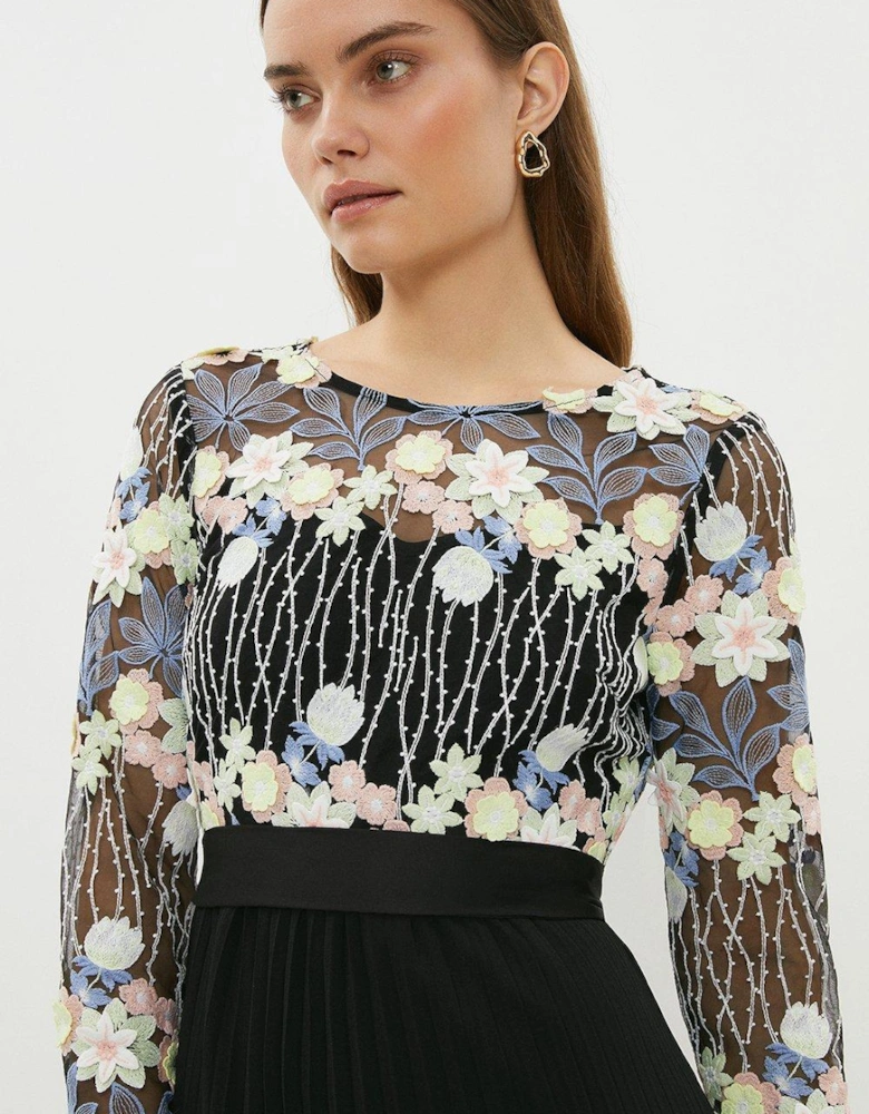 Petite Embroidered Pleated Skirt Midi Dress