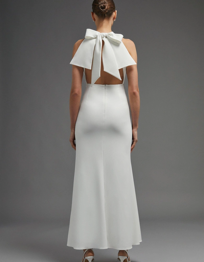 Premium Halterneck Fishtail Maxi Bow Dress
