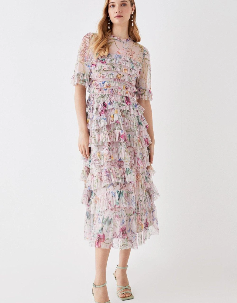The Collector Printed Tiered Skirt Tulle Midi Dress