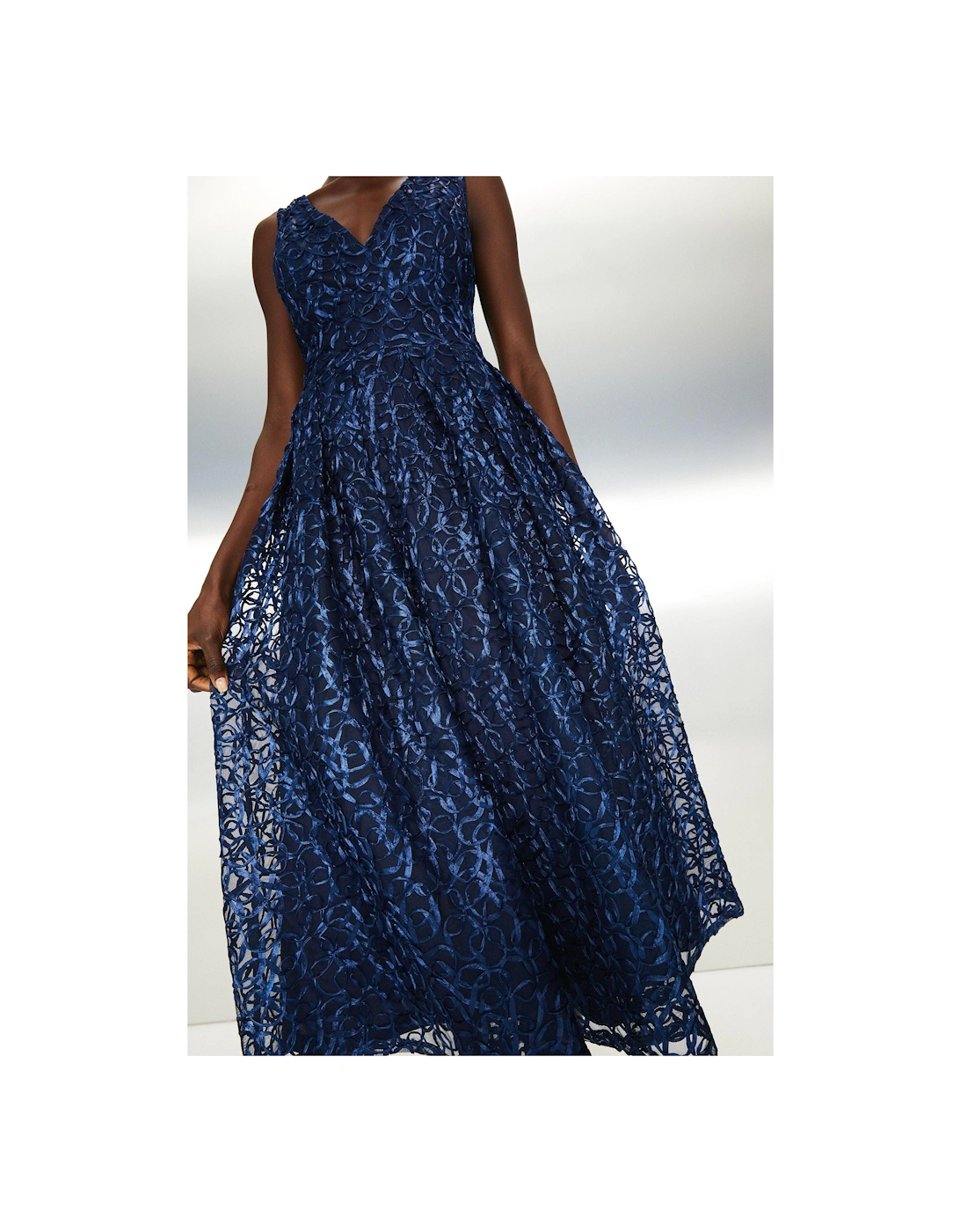 Wrap Front Embroidered Full Skirt Midi Dress