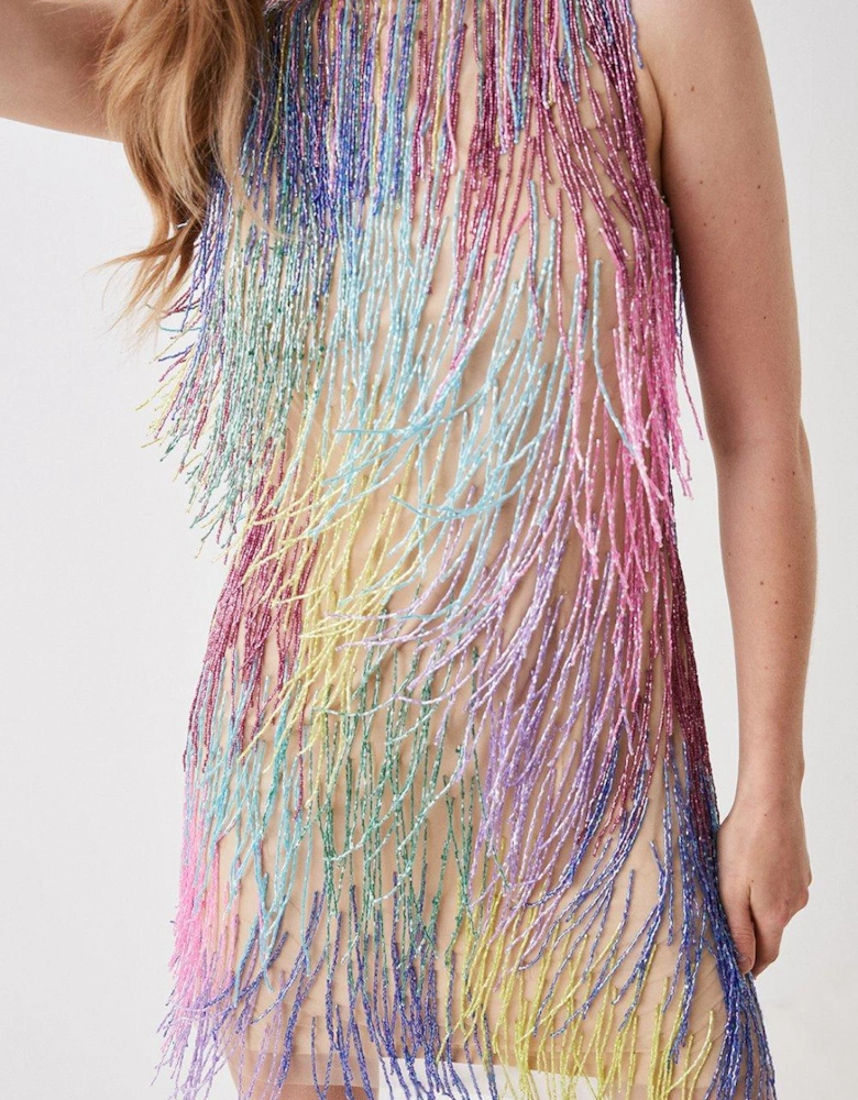 Mini Rainbow Embellished Fringe Dress