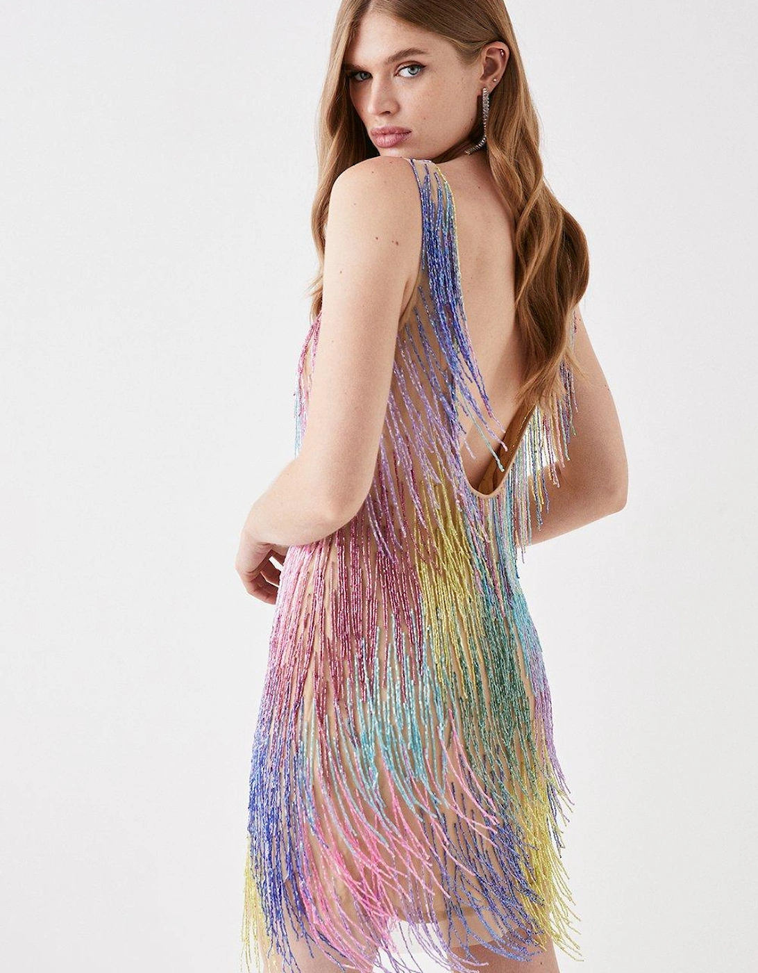 Mini Rainbow Embellished Fringe Dress