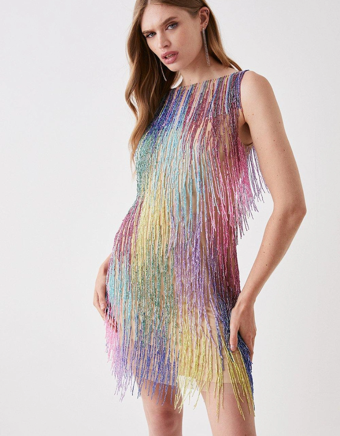 Mini Rainbow Embellished Fringe Dress, 5 of 4