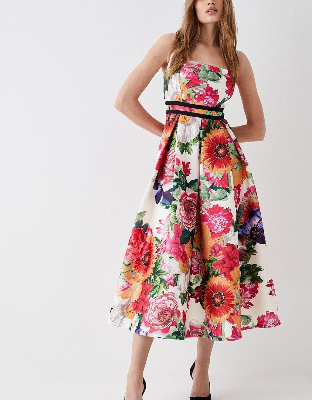 Contrast Trim Floral Scuba Midi Dress, 5 of 4