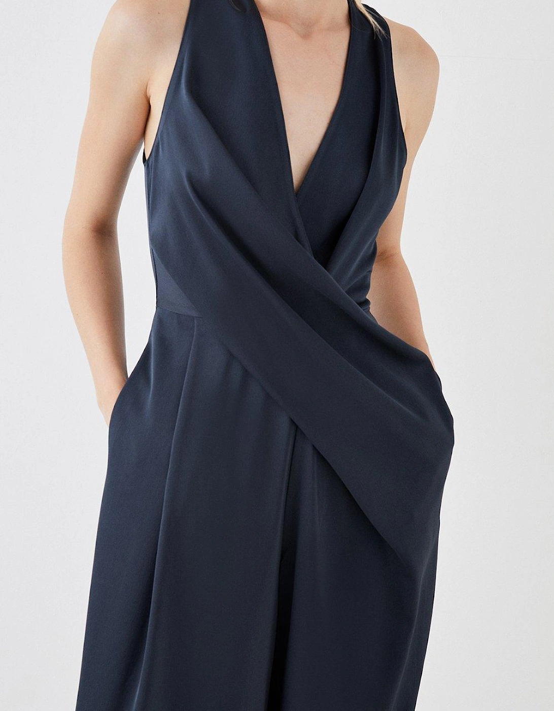 Drape Front Satin Jumpsuit