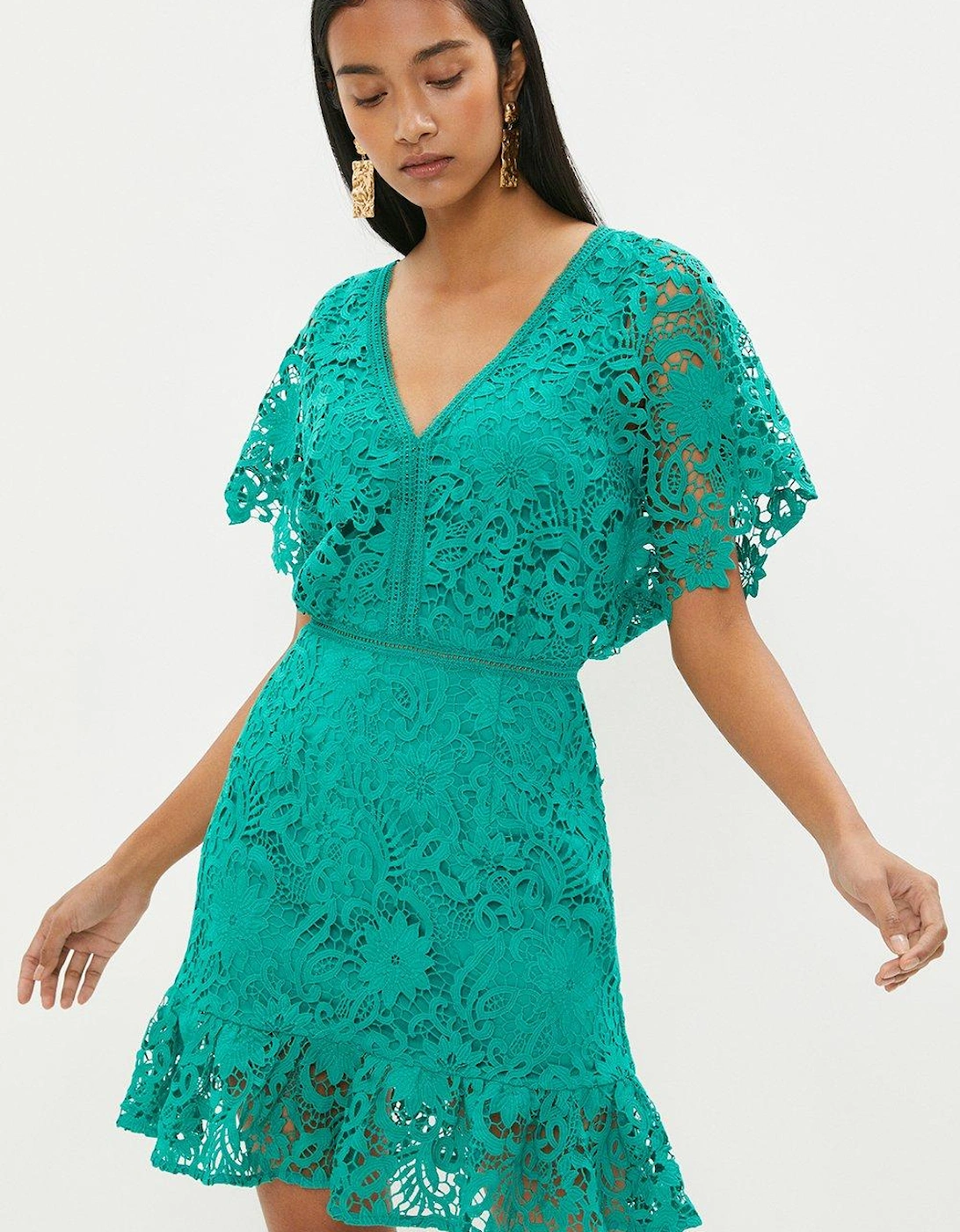 Mini V Neck Lace Dress With Flare Sleeve, 5 of 4
