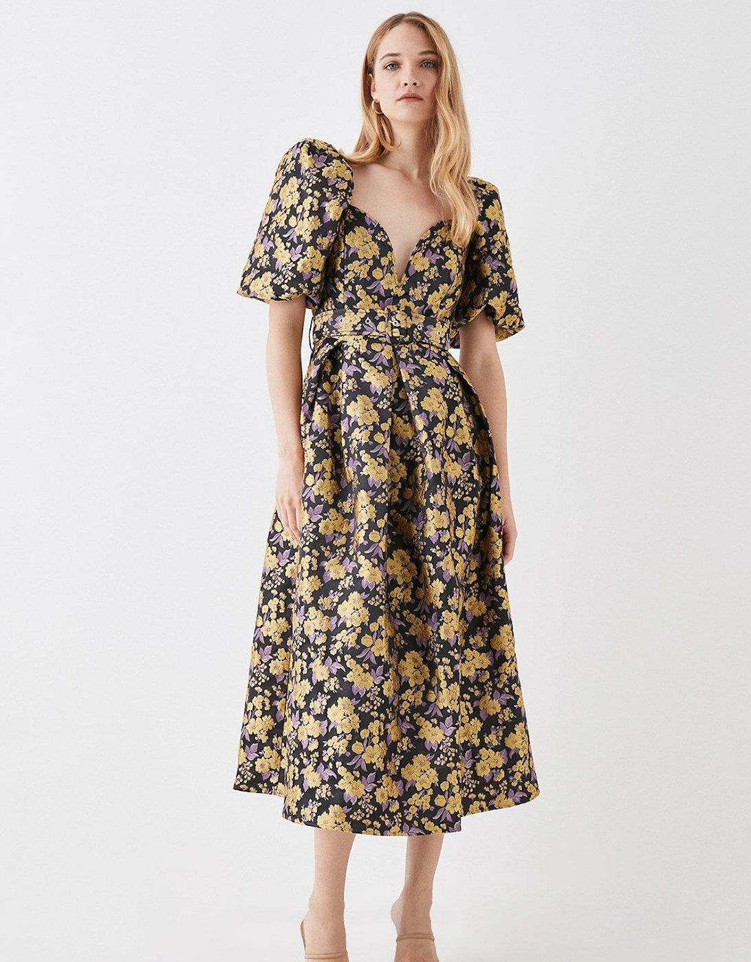 Floral Jacquard Puff Sleeve Dress, 2 of 1