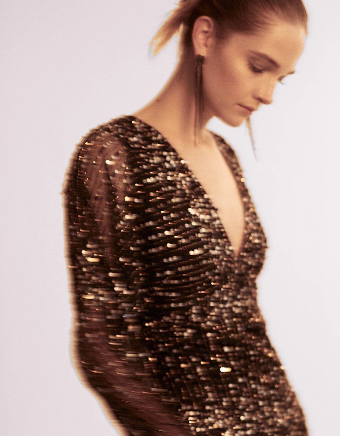 Premium Hand Embellished Gold Sequin Midi Dre