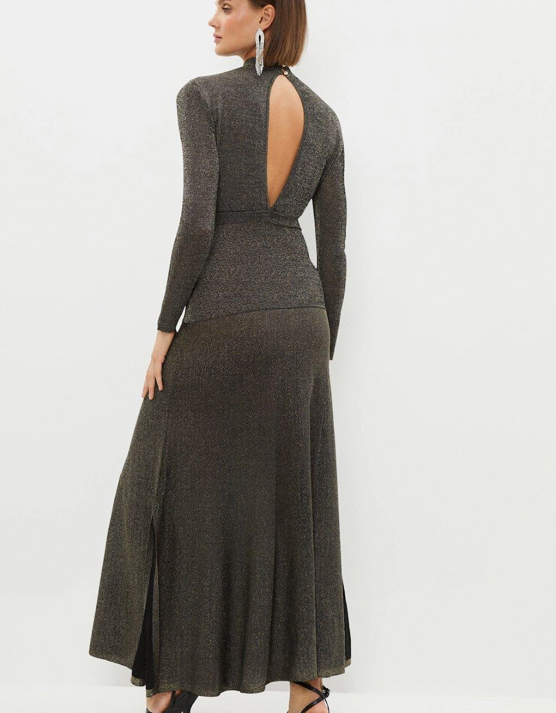 Sparkle Knit Sheer Detailing Maxi Dress