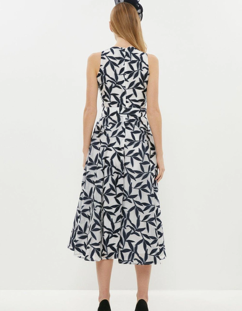 Belted Jacquard Fit And Flare Dress