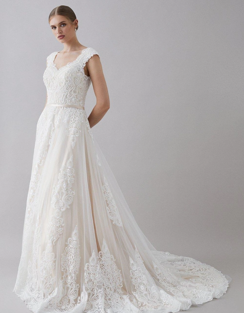 Premium Pearl Embellished Lace Bardot Sweetheart Wedding Dress