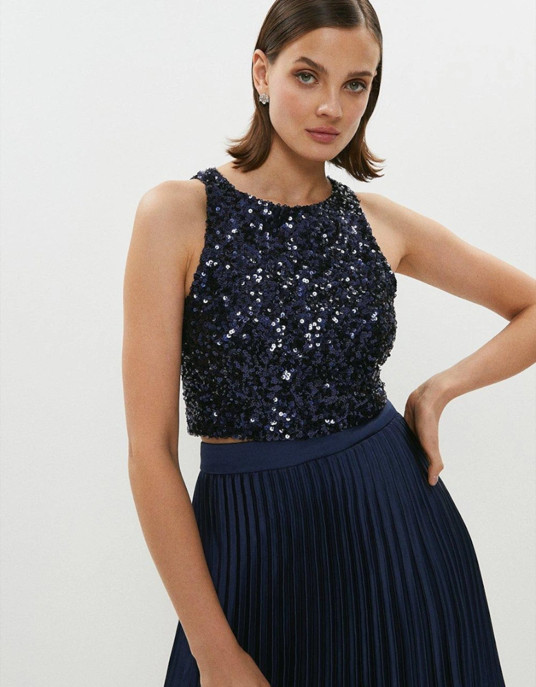 Sleeveless Sequin Cropped Top