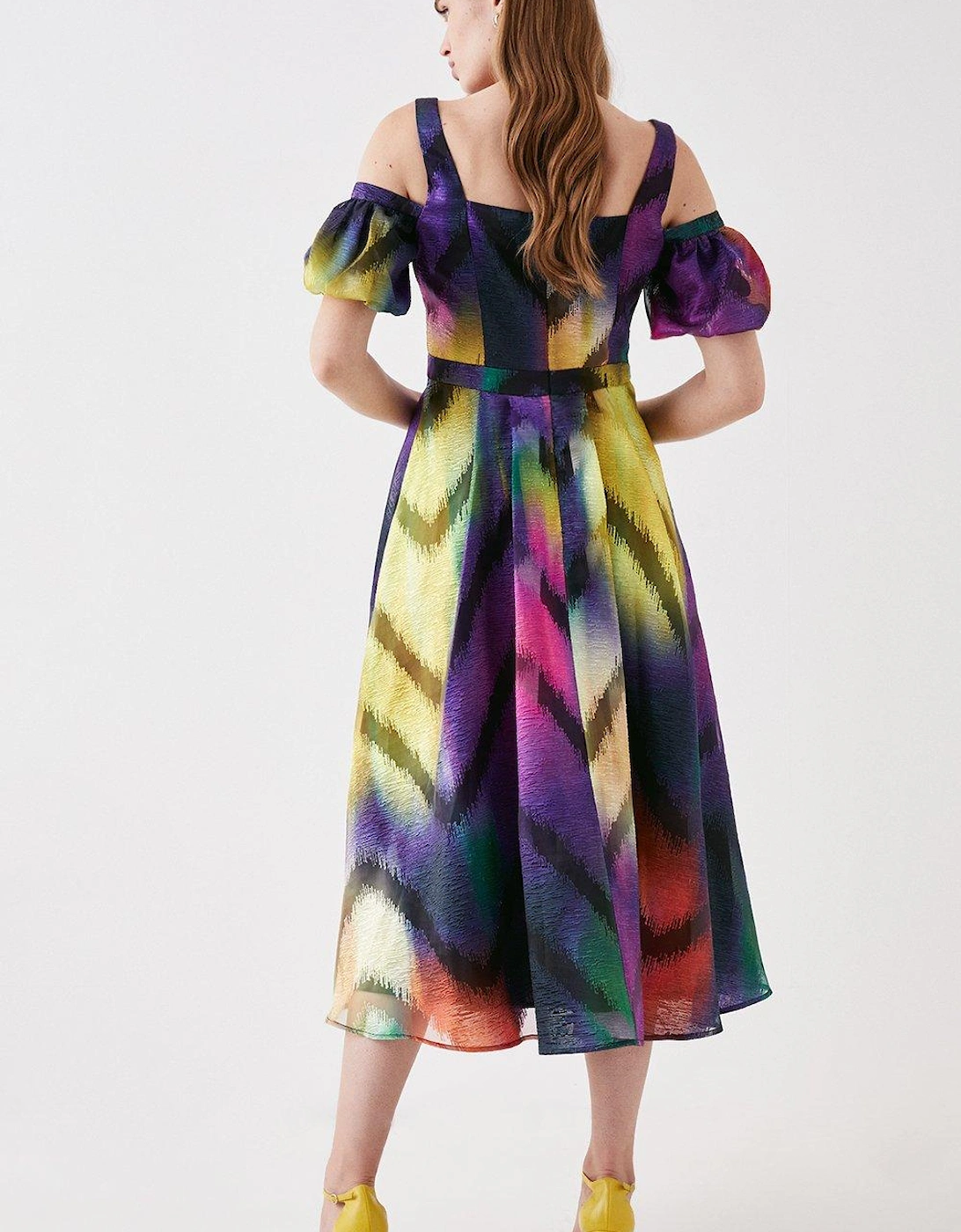 Georgette Jacquard Puff Sleeve Midi Dress