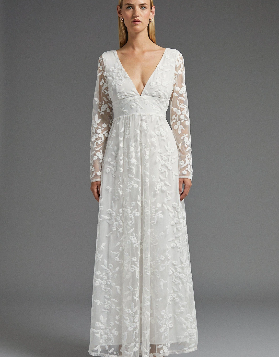 Deep V Embroidered Long Sleeve Maxi Dress, 6 of 5