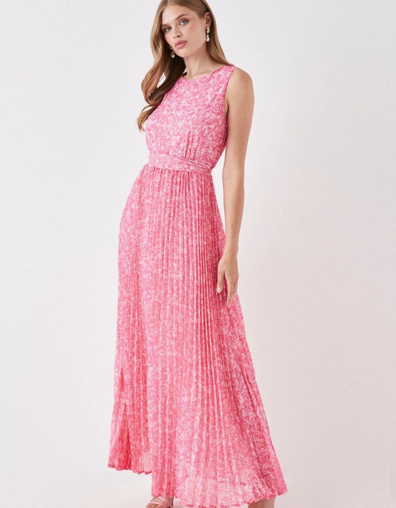 Pleated Skirt Belted Maxi Dress