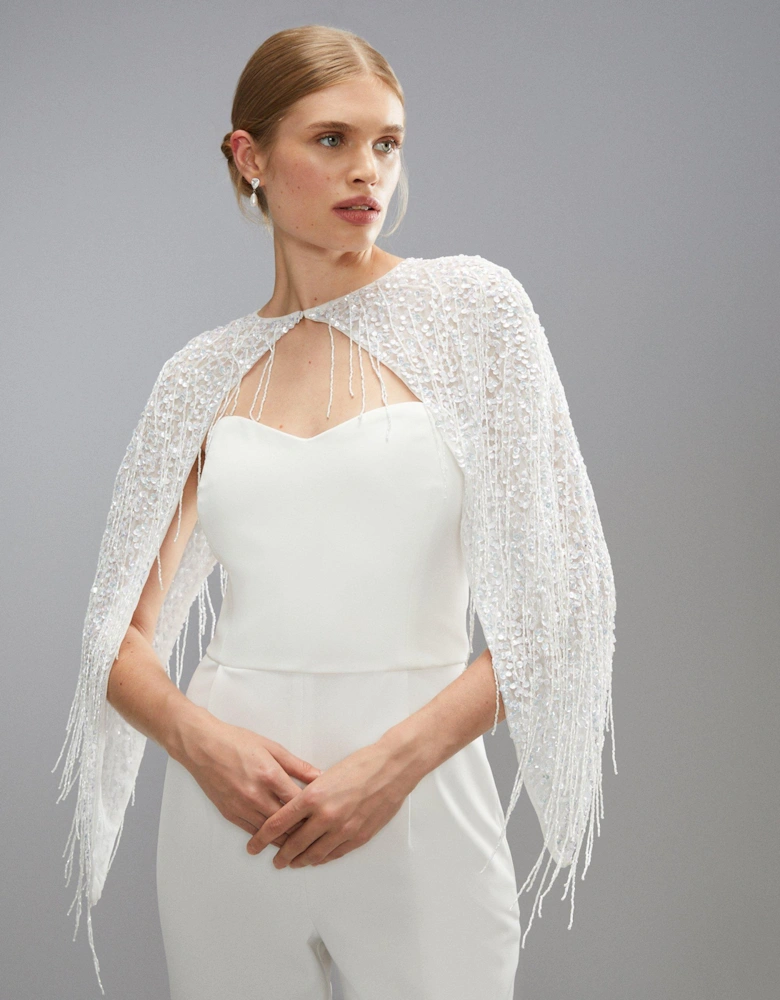 Sequin And Bead Embellished Bridal Cape