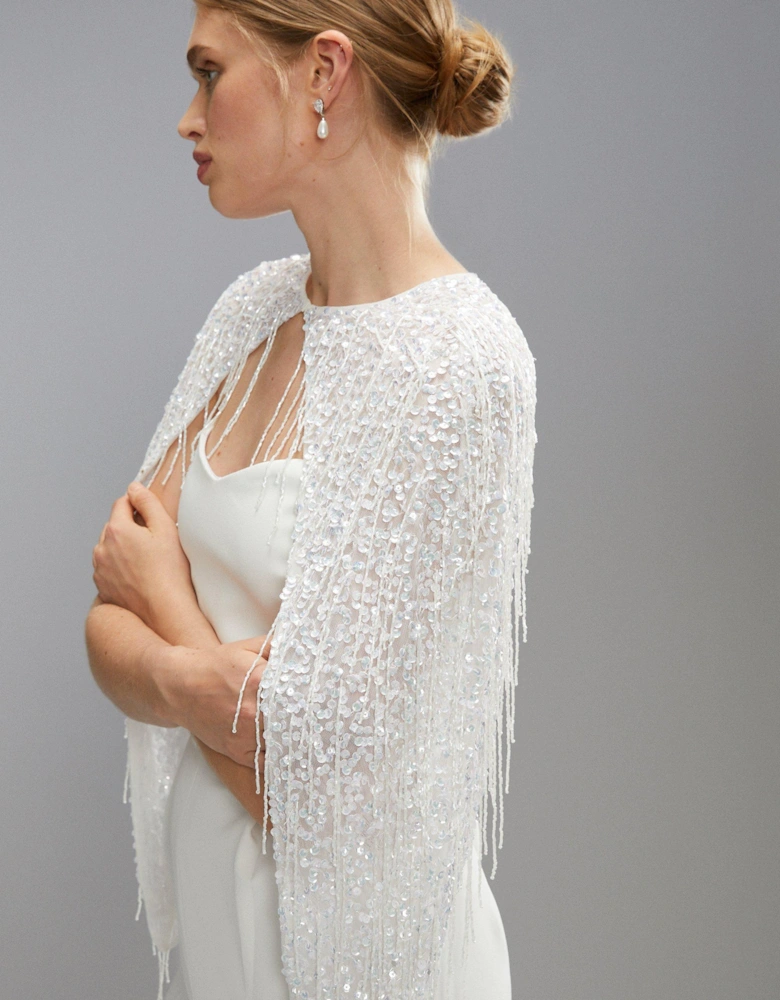 Sequin And Bead Embellished Bridal Cape