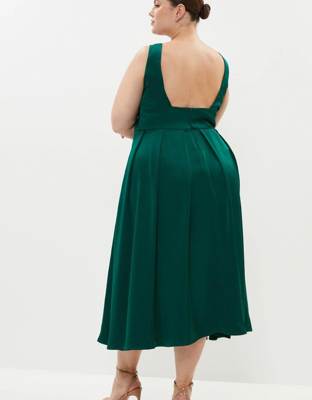 Plus Size Full Skirted Satin Midi Dress