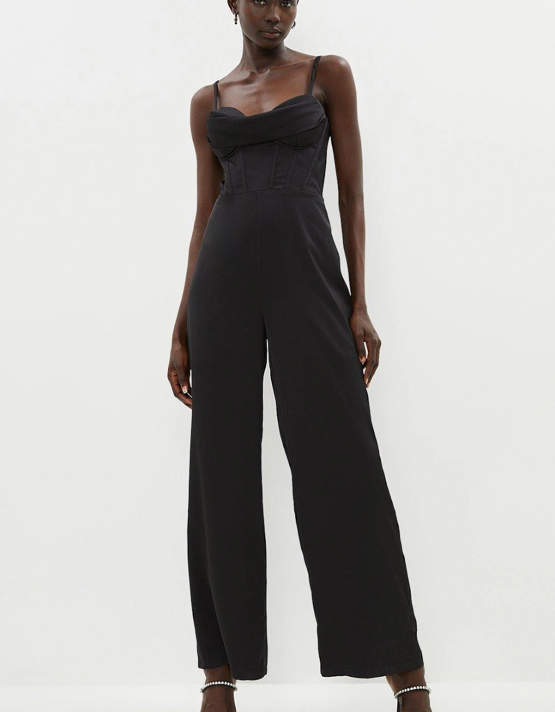 Cowl Detail Satin Jumpsuit With Corset, 5 of 4
