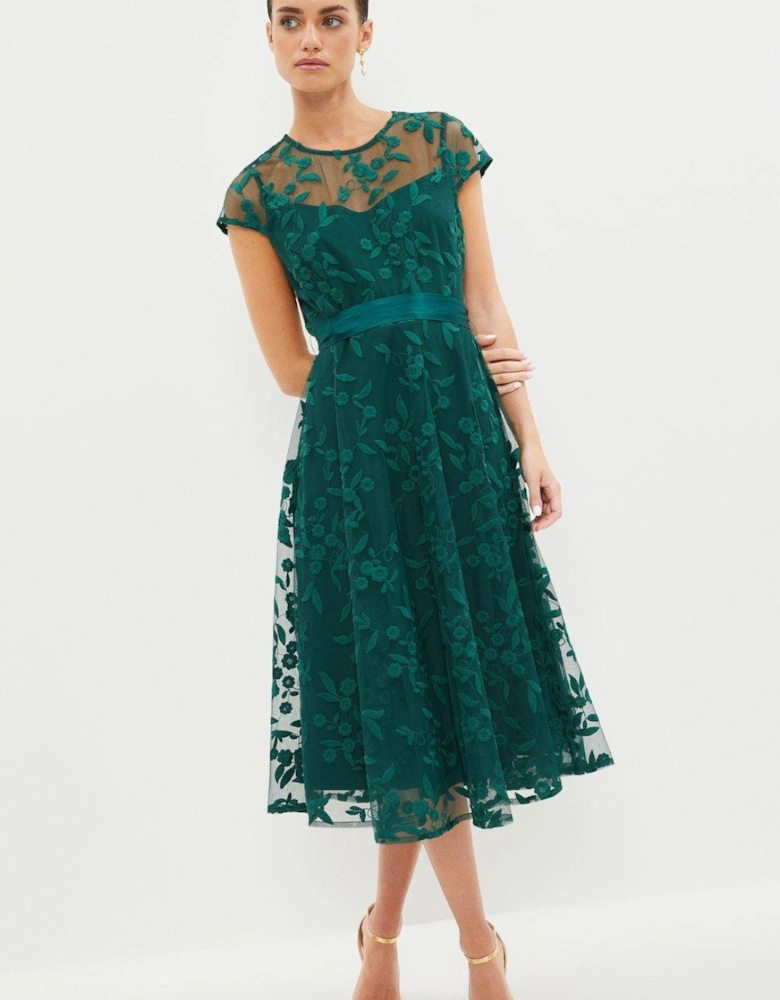 Petite All Over Embroidered Midi Dress