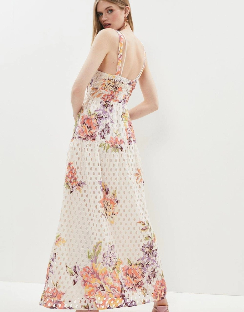 Placement Print Tropical Broderie Maxi Dress