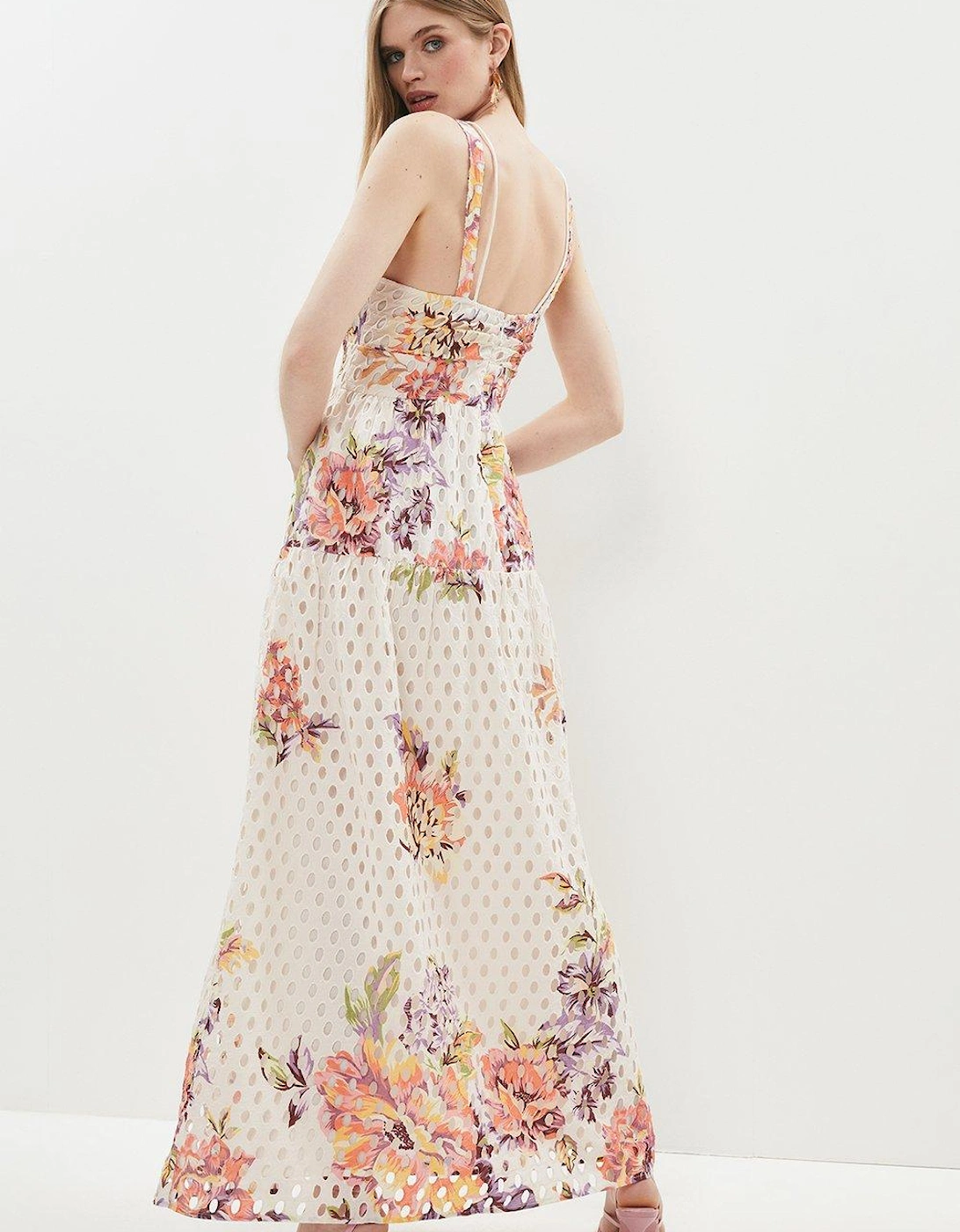 Placement Print Tropical Broderie Maxi Dress