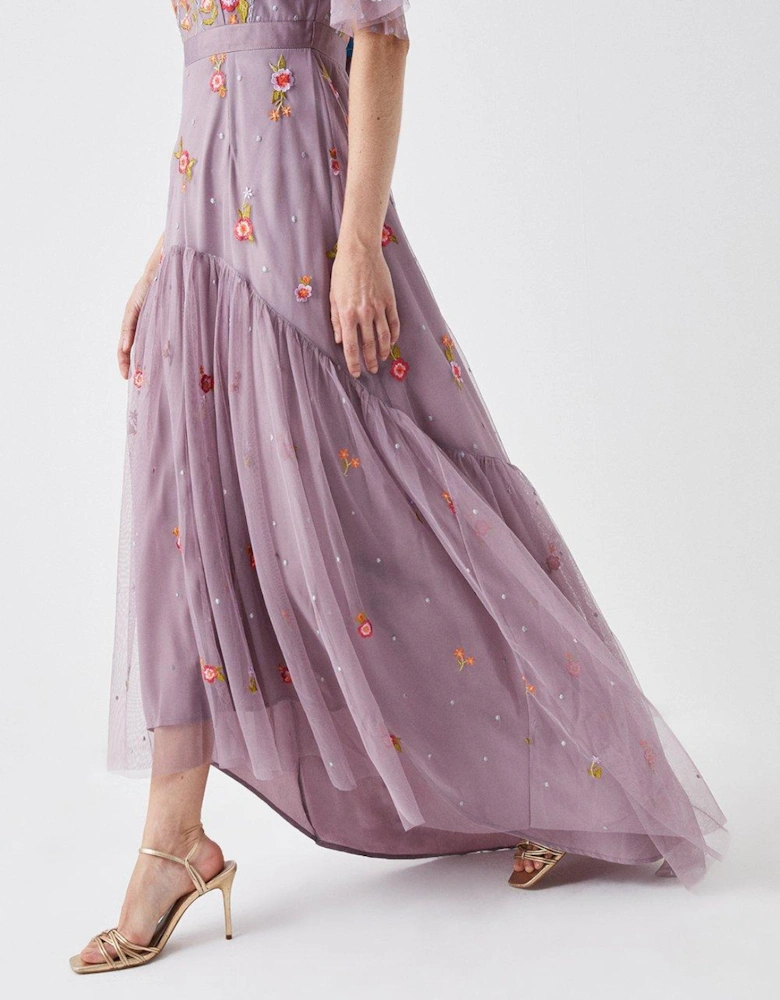 Panelled Skirt Hand Embroidered Maxi Dress