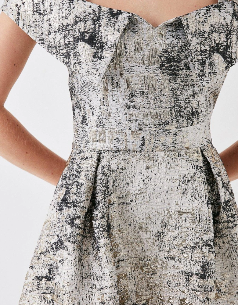 Julie Kuyath Bardot Fold Bodice Full Skirt Jacquard Dress