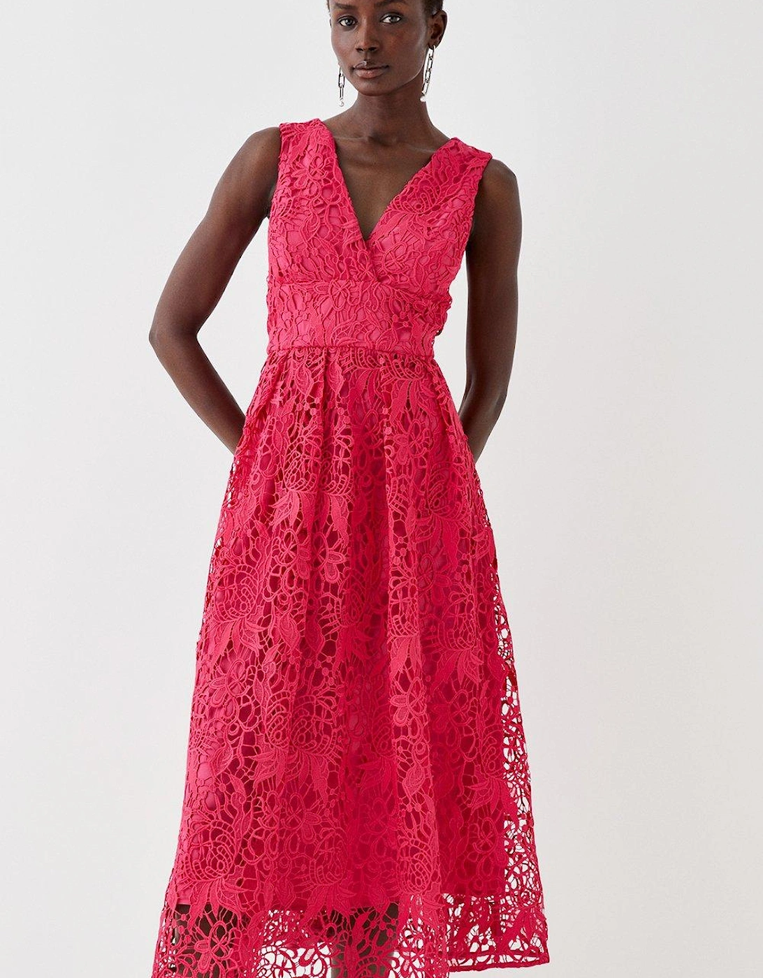 Plunge Neck Midi Dress In Lace, 5 of 4