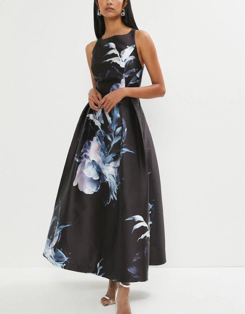 Premium Print Twill Full Skirt Midi Dress
