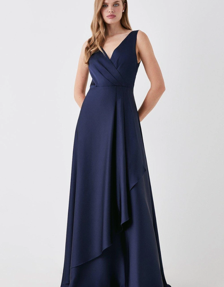 Wrap Top A Line Satin Bridesmaids Dress