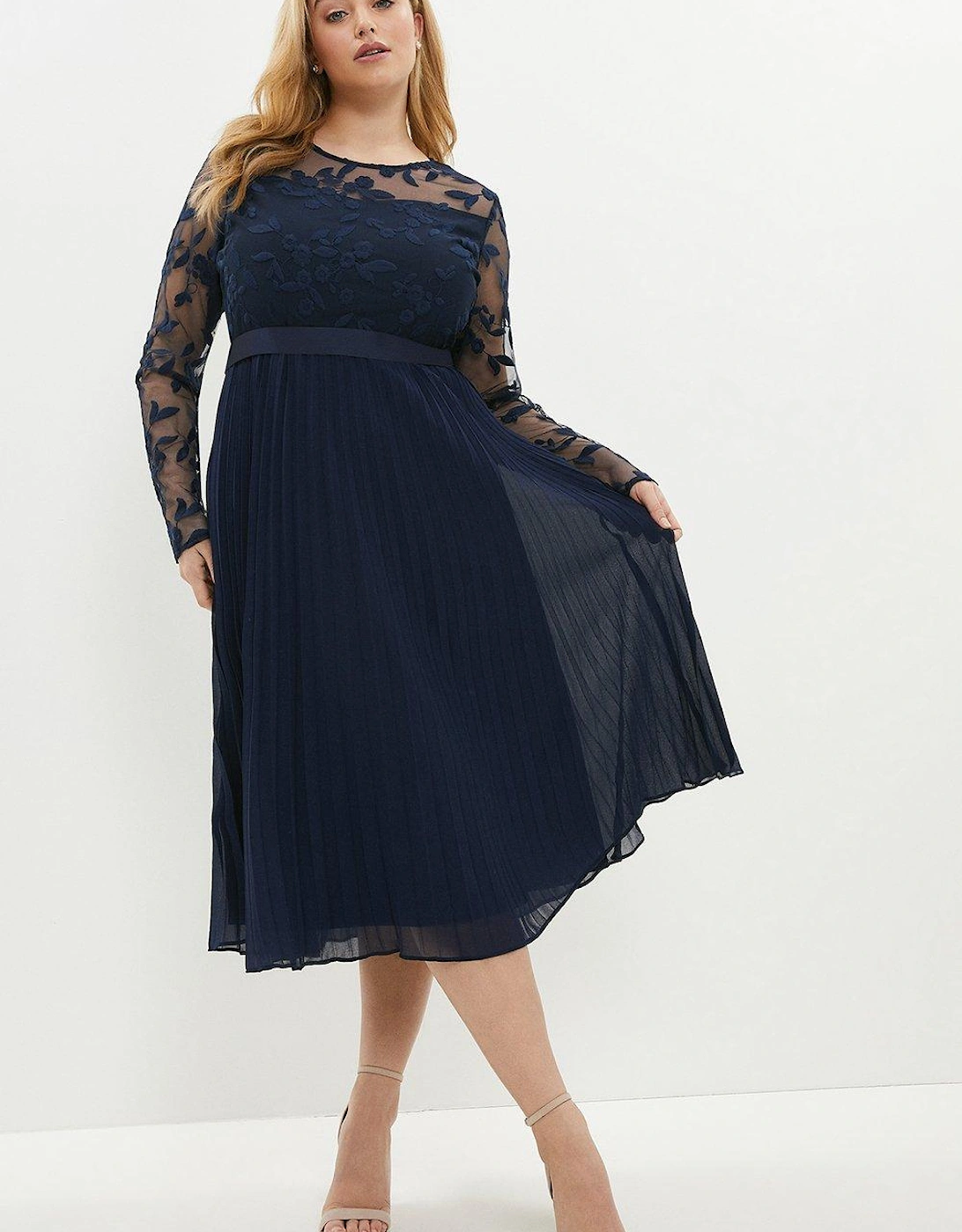 Plus Size Embroidered Long Sleeve Midi Dress, 5 of 4