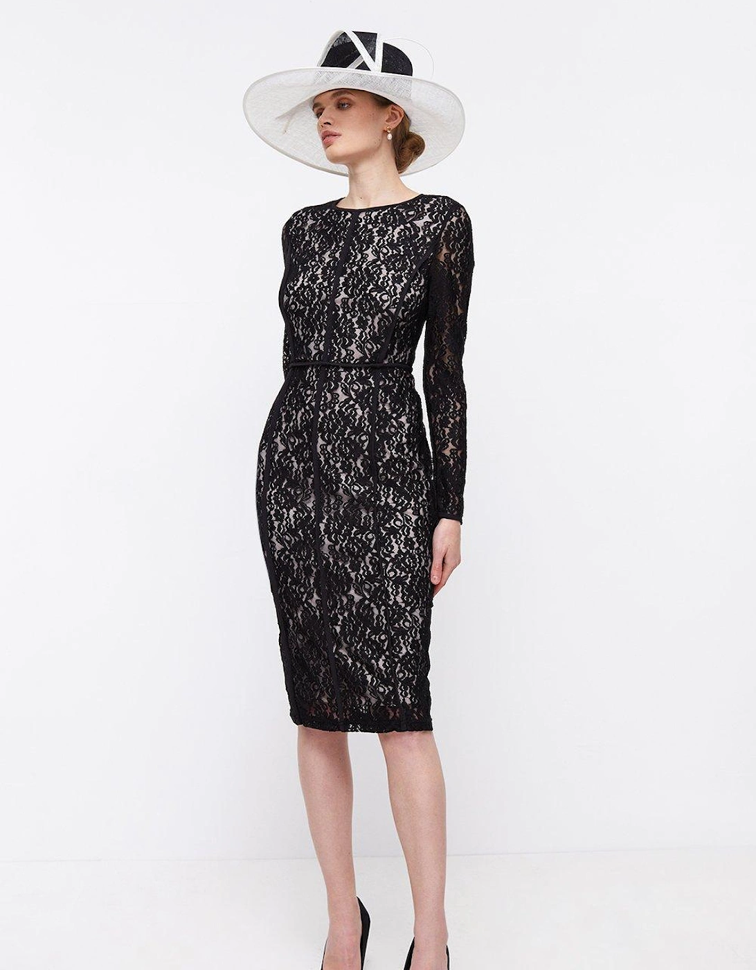 Panelled Lace Pencil Dress, 6 of 5