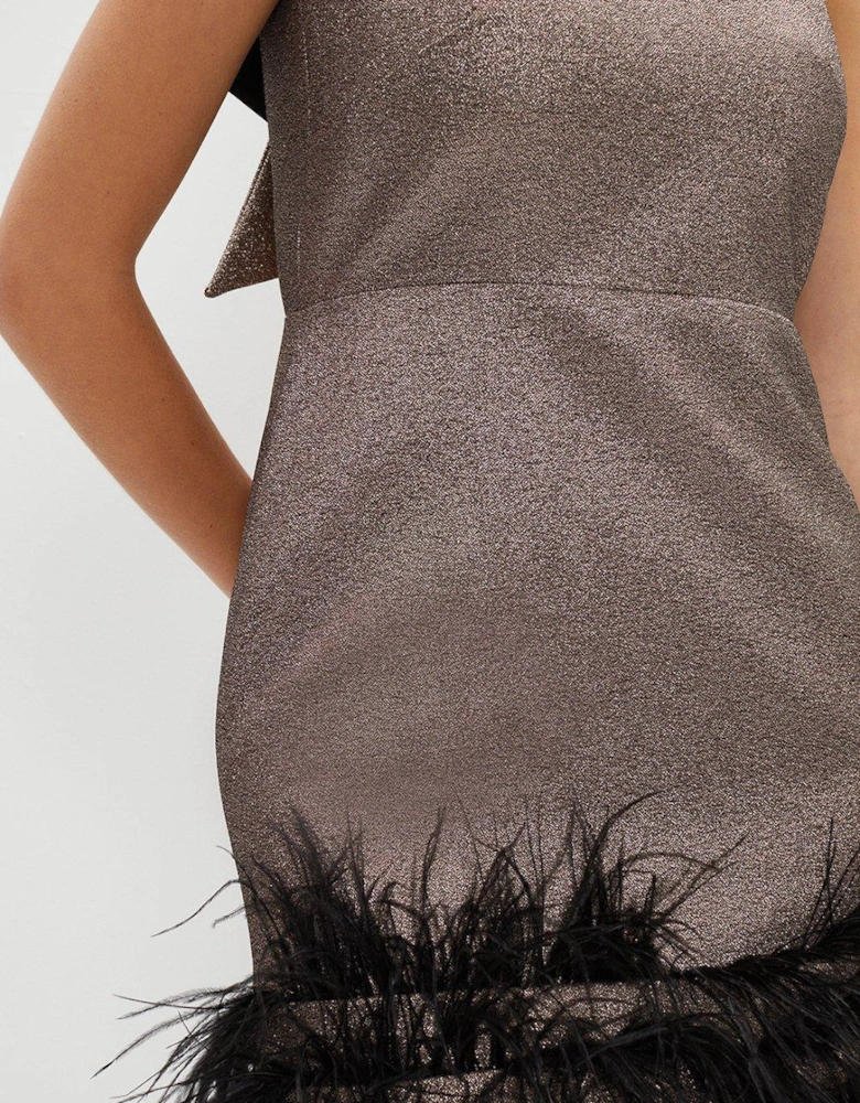 Premium Metallic Feather Trim Mini Dress
