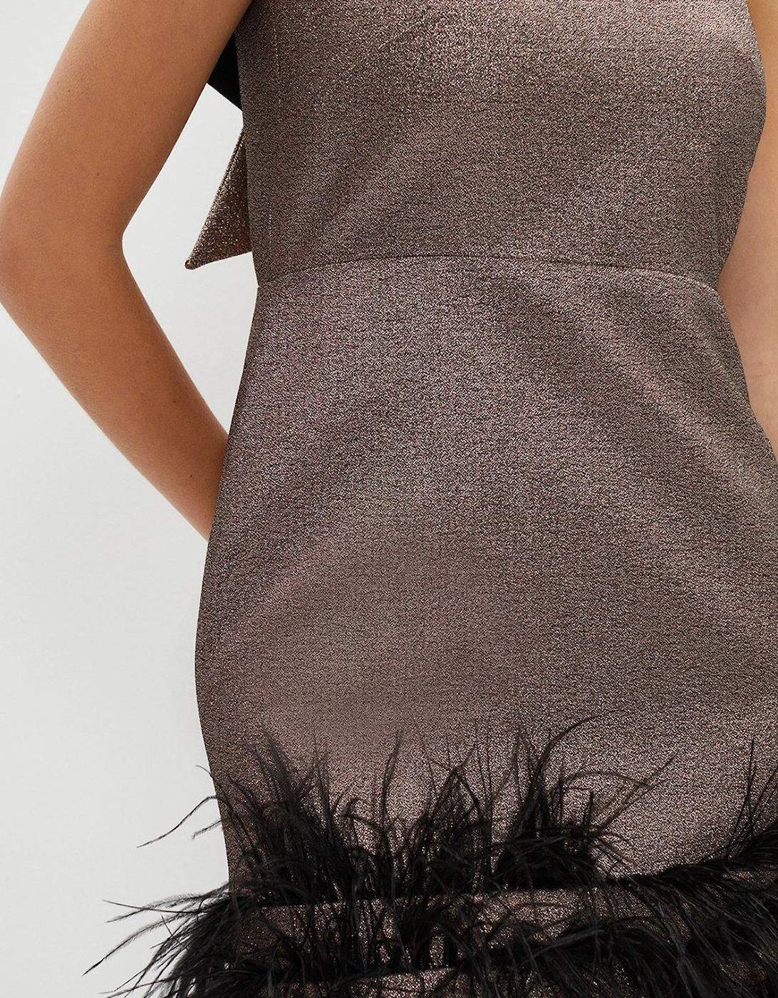 Premium Metallic Feather Trim Mini Dress