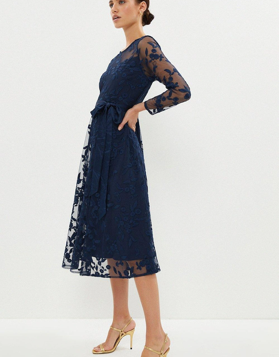 All Over Embroidered Long Sleeve Midi Dress, 5 of 4