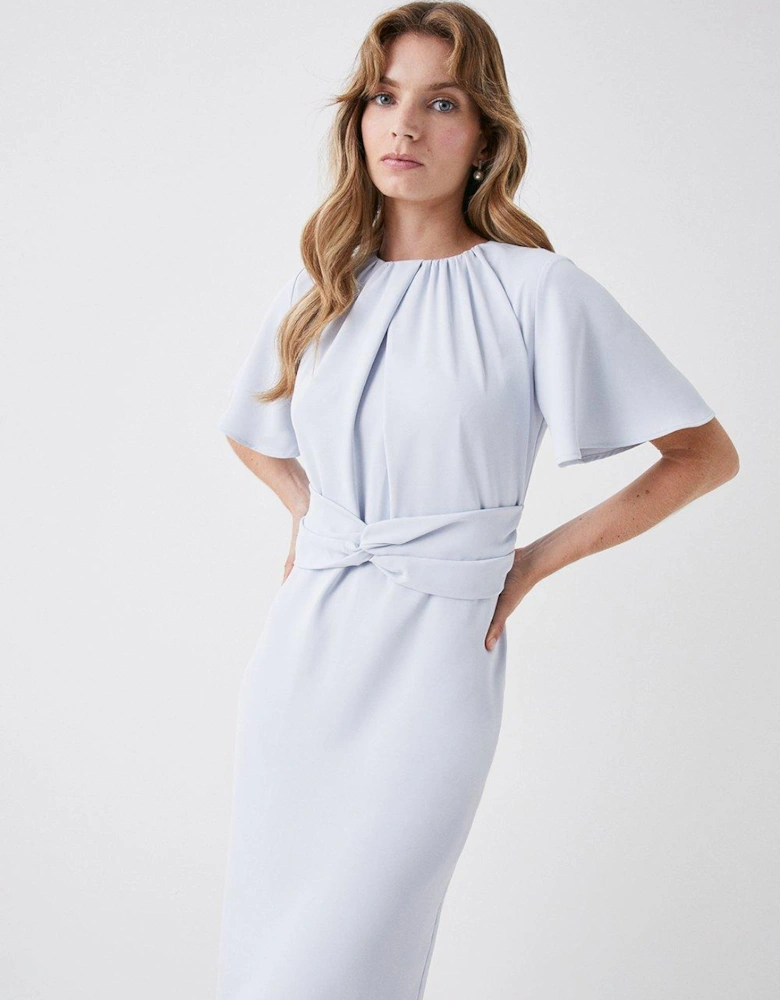 Twist Waist Detail Flutter Sleeve Midi Dress