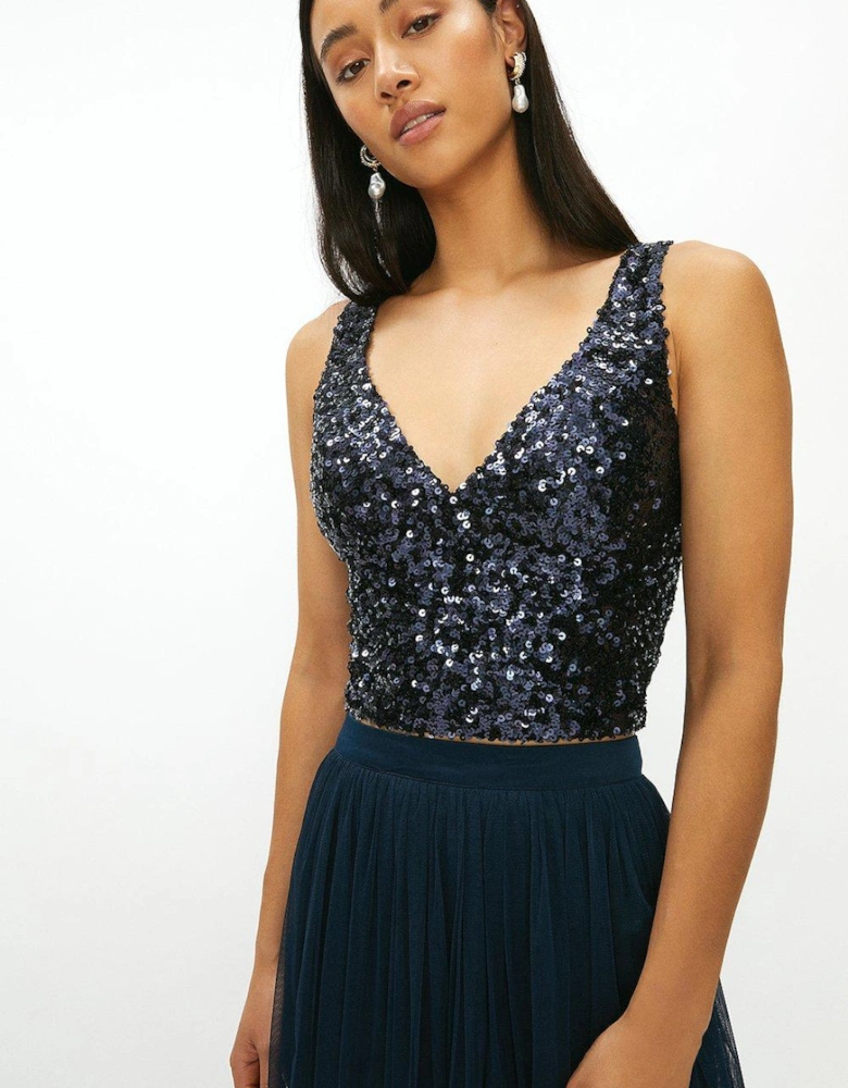 Sequin V Neck Bustier Top