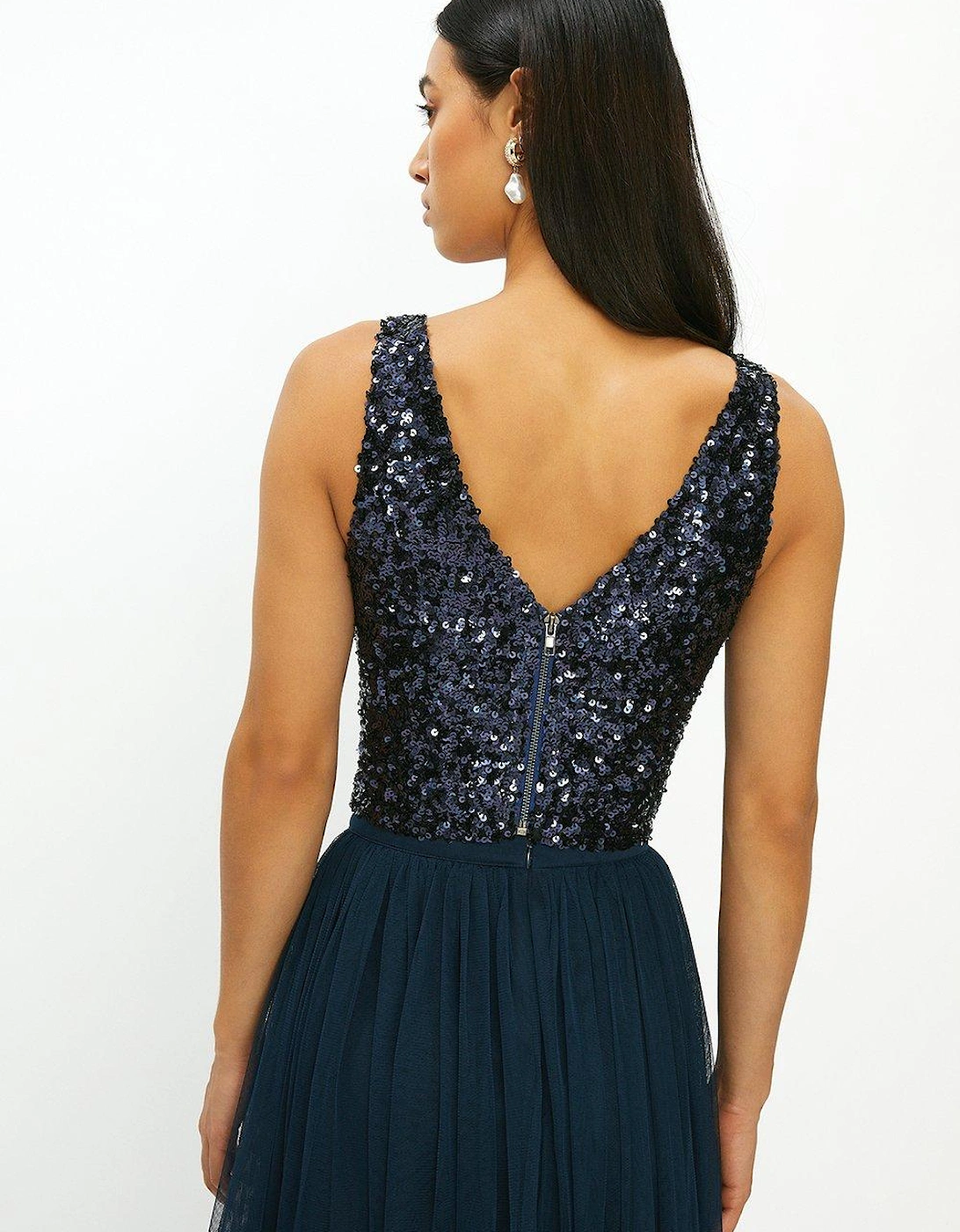 Sequin V Neck Bustier Top