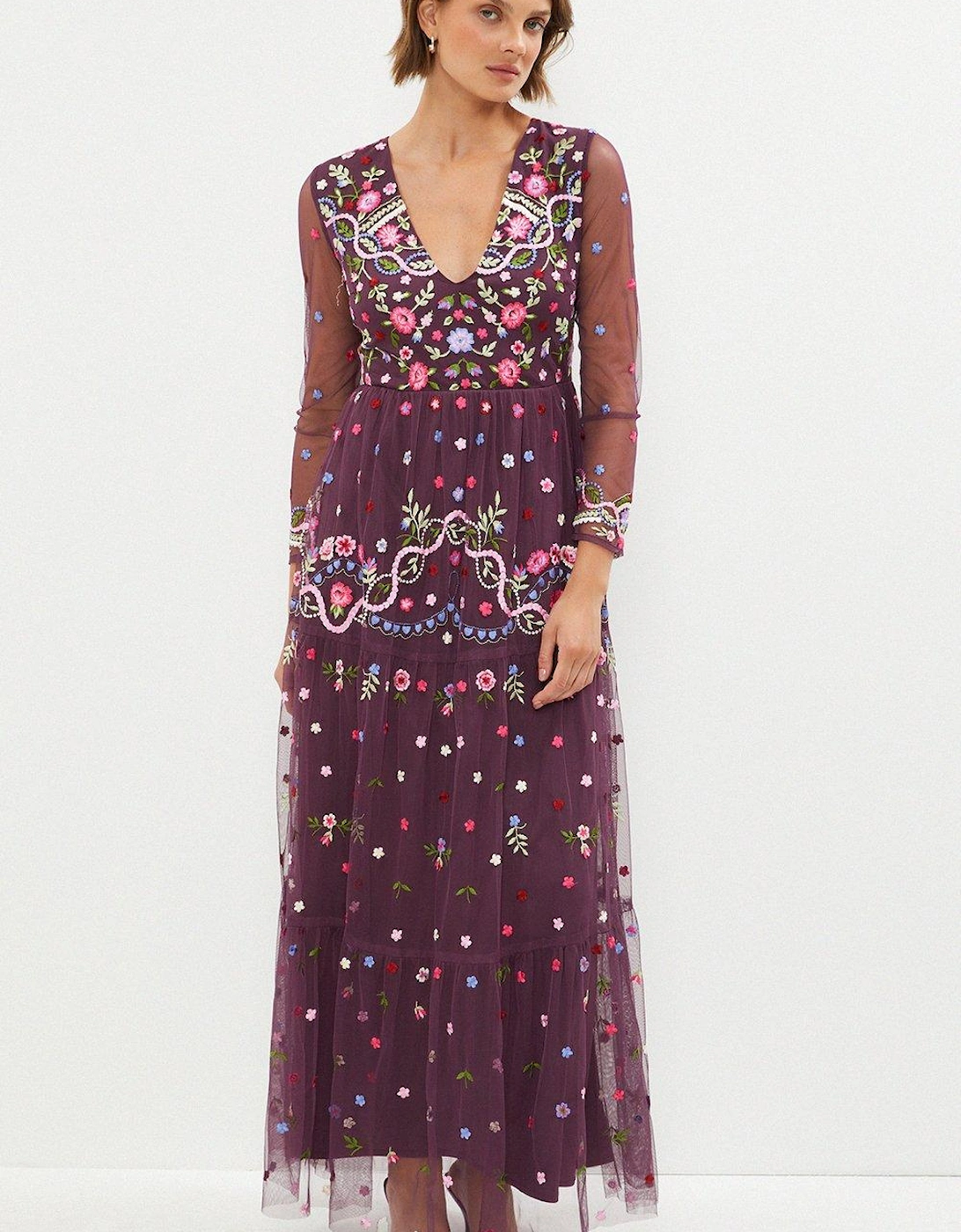 Long Sleeve All Over Embroidered Maxi Dress, 5 of 4