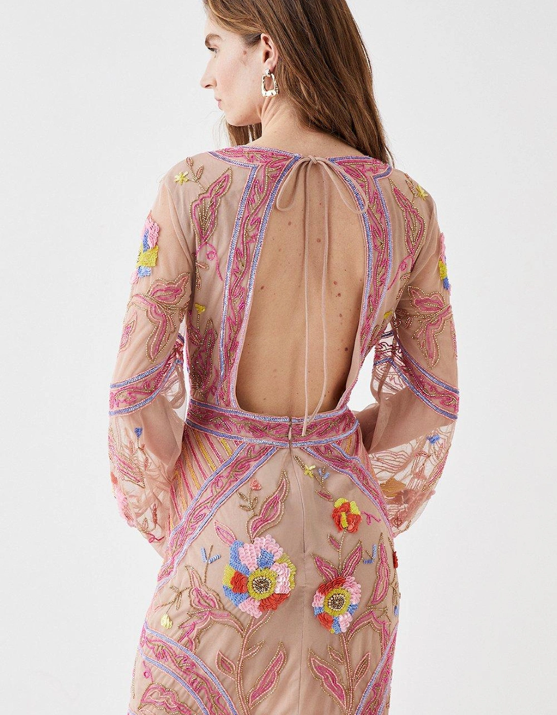 Alexandra Farmer Hand Embellished Mini Dress With V Neck