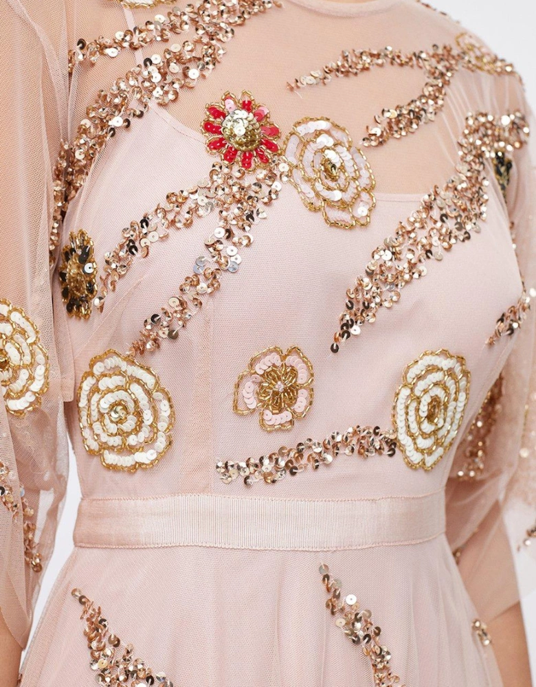 Petite Midi Dress With Embellished Flower