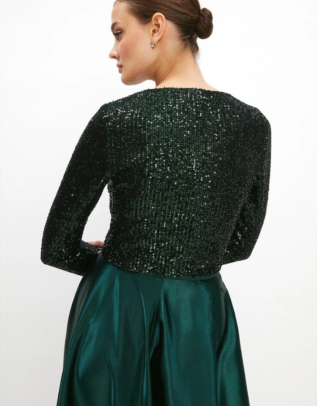 Sequin V Neck Long Sleeve Top